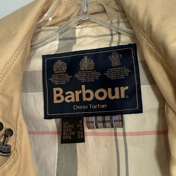 Barbour Tartan Tay Trench Coat In Beige Cream 4 Double Breasted Classic Preppy - Picture 7 of 16